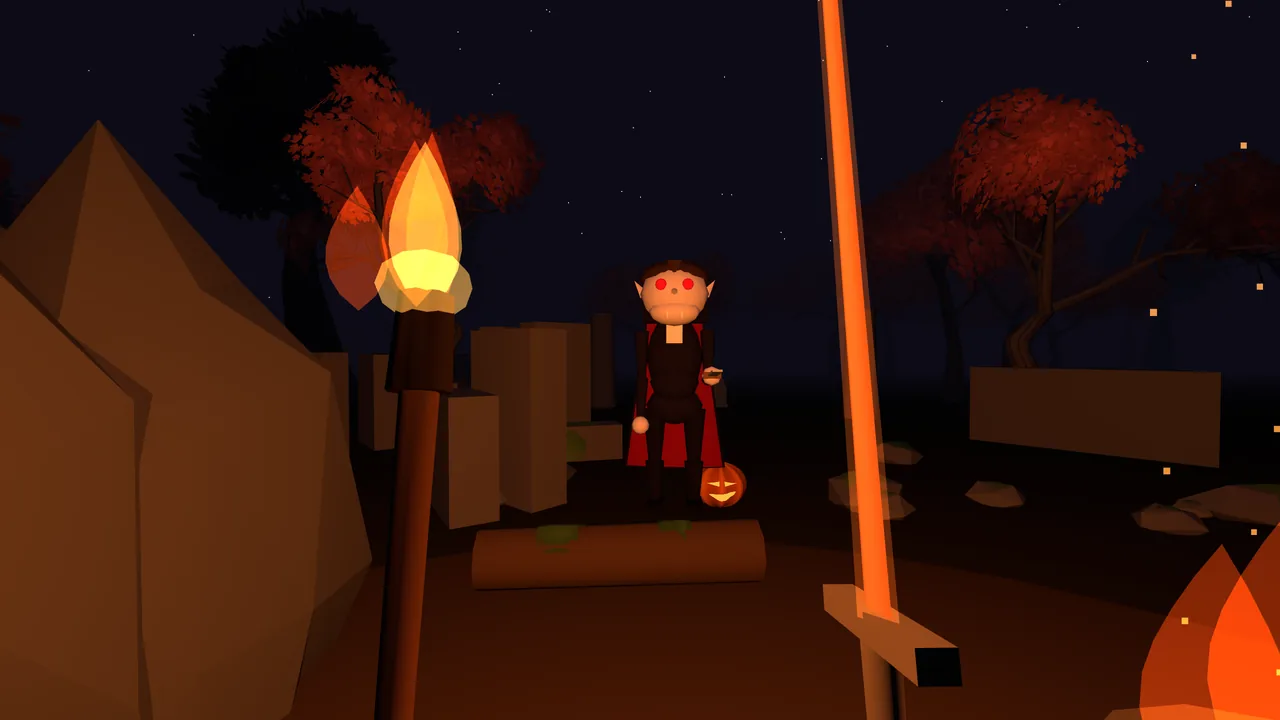 Screenshot: a vampire approaches in the Hanging Wood